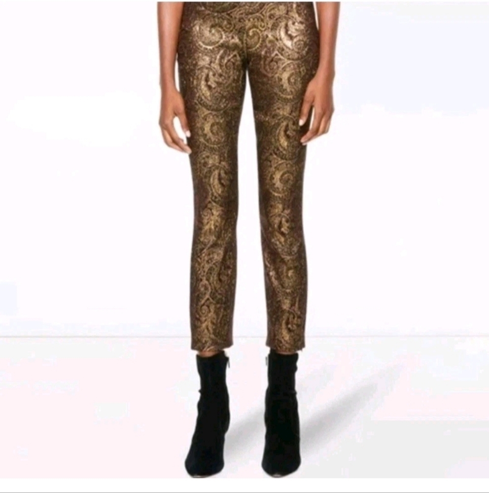 Alice + Olivia  Lamè Paisley Printed Straight Leg Pants Size 10 NWT - Picture 14 of 15